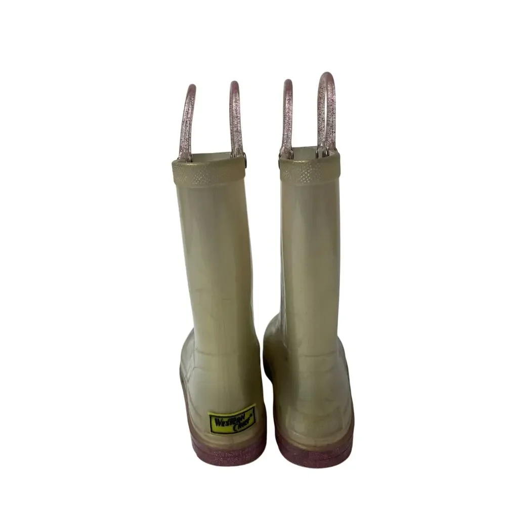 Western Chief Pearlized Glitter Light-Up PVC Rubber Girls KIds Rain Boots Sz 11